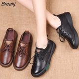 Sneakers Women Genuine Cow Leather Round Toe Lace-Up Ladies Retro Casual Flat Shoes Handmade