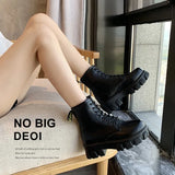 Botas Women Motorcycle Ankle Boots Wedges Female Lace Up Platforms Spring Black Leather Oxford Shoes Woman 2021 Botas