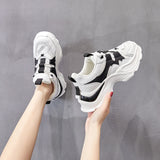 Size 35-40 Women Casual Sneakers Platform Shoes For Women Real Leather Lace Up Heels Pump Cosy Breath Student