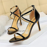 Breakj Fashion Sexy Nightclub Open Toe Metallic Cross Strap Heel High Heel Sandal Women's High