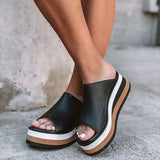 Summer Women Platform Slip On Sandals Open Toe Contrast Color Wedge Beach Shoes Ladies Outdoor Slippers Slides