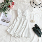 2020 New Women Sexy V-neck Backless Spaghetti Strap Dress Summer Striped Slim A-line Ladies Sandy Beach