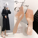 Breakj Summer New Transparent Crystal Slippers Women Wear Coarse High-Heeled Side Cool Slippers Outside Women's