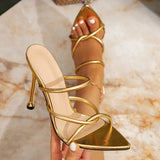 Breakj Women's High-Heeled Sandals Gold Fashion High Heels Women's Shoes Fine High Heel Tip Decoration Simple High Heel