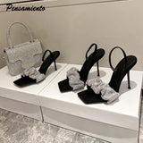 Star style Luxury Rhinestones Women Sandals Elegant stiletto High heels Slingback Gladiator sandals Summer Party Prom