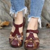 Breakj Women's Large-Size Comfortable Summer New With Retro Round Head And Ladies Roman Shoes Cross-Buckle Women's