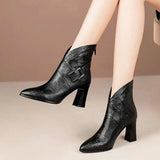 Women Boots 2023 Autumn and Winter V-Neck High Heels Ankle Shoes Boots Leather Booties Feminina Woman Wedding Party
