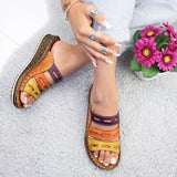 Beach Slippers 2020 Summer Women Lady Retro Stitching Colorcasual Low Beach Open Peep Toe Sandals 3 Colors Shoes