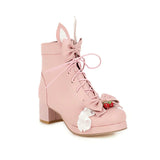 Vintage Girls Japanese Lolita Ankle Boots Women Cute Bow Princess Shoes Ladies Rabbit Ear Square Heel JK Uniform Colsplay