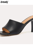 Size 34-41 Sandalias Women Summer 2023 Real Leather High Heels Shoes For Women Slippers Chunky Mules Elegant