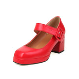 Top Qulaity Women Pumps New Spring Autumn Square High Heel Platform Black Red White Retro Mary Janes Japanese Dress Party