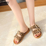 Shoes Women Metal Decoration Slippers 2023 Summer Outdoor Flat Beach Fashion Square Toe Female Slides Laides