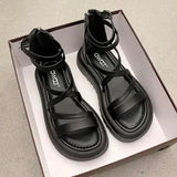 Sandals Woman Leather Low-heeled PU Rome Slides Fabric Hoof Heels Rubber Low Sandals Woman Leather Low-heeled Slides