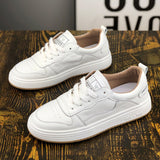 Size 35-40 Women Sneakers Real Leather Fashion Platform Shoes For Women White Lace-Up Pumps Low Heels Baskets