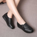 Autumn Women Cut-Out Solid Color Pu Leather Loafer Side Zipper Flats Casual Ladies Work Shoes Oxford Mother Single