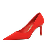 Breakj Korean Edition Spring And Autumn Fashion Simple Thin Heel High Heel Shallow Pointed Silk High Shoes Single