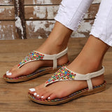 Breakj Roman Sandals Women's Summer Fairy Wind Flat Soles Toes Drilled Sandals Large Size