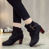 Chunky Heel Women Boots Retro Ankle Boots belt buckle Female Shoes vintage Round Toe Casual High Heels
