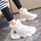 Winter Shoes Women Warm Fur Plush Sneakers Lady Casual Shoes Lace Up Chunky Sneaker Zapatillas Mujer Platform Snow