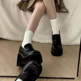Pu Leather Women's Platform Loafers 2023 Gothic Black Chunky High Heels Pumps Woman Preppy Style Jk Uniform Shoes