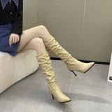 Pleated High Boots Women Autumn Tide Low Heel Heap Boots High Heel But Knee Fashion Knight Boots