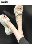 Sandal Woman Luxury 2023 Summer Clogs With Heel Female Shoe All-Match Med Fashion Thick Girls Comfort Medium Beige
