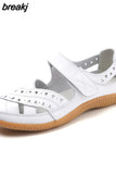 New Genuine Leather Women's Summer Sandals Cut-Outs Woman Flats Shoes Breathable Female Beach Loafers Soft Mother