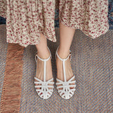 Size 34-39 Women Flats Sandals Genuine Leather T-Strap Ladies Shoes Designer Low Heels Summer Sandalias Ladies