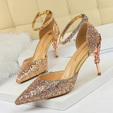 Breakj Fashion Sexy Hollow Out Nightclub Show Thin Metal And High Heel Shining Sequins