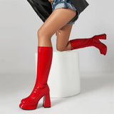 Autumn Women Mid Calf Boots Platform Block High Heels Slim Fit Zip Sexy Party Luxury Long Boots Big Size Shoes