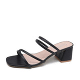 Women Sandals Ladies Square Heels Elegant Summer Slippers Outside Cross Tied Leather Female Slides 2021 Fashion Woman