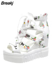 Print Leisure Wedges Women's Shoes 2023 Summer Shoes Women Sandals Platform Shoelaces High Heels Casual Shoes