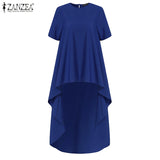 ZANZEA Women Asymmetrical Blouses 2022 Fashion Summer Cotton Linen Tops Casual Solid High Low O-neck Loose