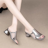 Breakj Fashion Breathable High Heel Coarse Fashion Comfortable Head Cool Slippers Large Size Sandals Women