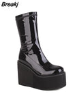 Style Red Black Platform Wedges Women Motorcycle Boots 2023 Winter Cool Street Women Shoes Ankle Boots Big Size