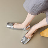 Size 34-40 Women Sandals Real Leather Silver Low Heels Shoes For Women Summer 2023 Slingback Pumps Casual Office