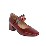 EDEELVEEYS Spring Summer Women Shoes Patent Leather Mary Janes Buckle Square Toe School Pumps Lady Red Black Yellow Pus Size