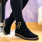Breakj And Winter New Large-Size Women's Thick-Bottomed Boots Fashion Belt Buckle Decoration Round Head EVA