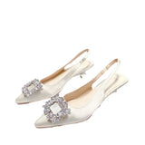 Size Baotou Sandals Women 2023 Summer New Fashion Pointed Diamond Square Buckle Fine Heel Fashion Sandals
