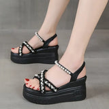 A Wedge Slippers Women Summer Glitter Slides Platform High-Heeled Shoes Lady Pantofle Soft Jelly 2024 Crystal Rubber
