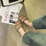 Size One Font Flat National Wind Preparation Square Head Beach Slippers Sandals Shoes Zapatos De Mujer Women
