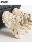 Size 35-40 Women Sneakers Tennis Real Leather Heeled Platform Shoes For Women Summer 2023 Trend Lace-Up Athletic
