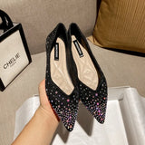 Sequined cloth flats women pointed toe moccasins crystal shoes ladies ballerina glitter soft bottom loafers shoes