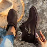 Breakj Short Boots 2025 Autumn New Fashion Belt Buckle Coarse And Martin Boots