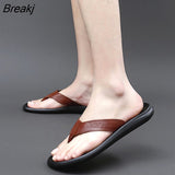 Genuine Leather Summer Shoes Men Slippers Flip Flops Flat Non-slip Mens Summer Holiday Shoes Beach Brand Male Footwear