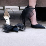 Asymmetric Grosgrain Mesh Bow Women Pumps Pointed Toe Wedding Dress Ladies Shoes Averly 100 High Heels Gladiator