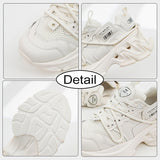 Chunky Sneakers Women'S Mesh Lace-Up Platform Shoes Round Toe Real Leather Casual Sneakers Size