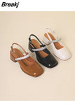 Sandals Med Buckle Strap Black Shoes for Women Square Toe High Heels New Medium Fashion Beige Rhinestone Summer Closed