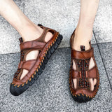Sandals Leather Outdoor Men Beach Shoes Luxury Breathable Casual Sandals Man Wading Shoes Non-slip Comfort