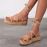 Women Gladiator Cross Tie Sandals Ladies Casual Open Toe Shoes Female Thick Bottom Platform Comfortable Flat Big